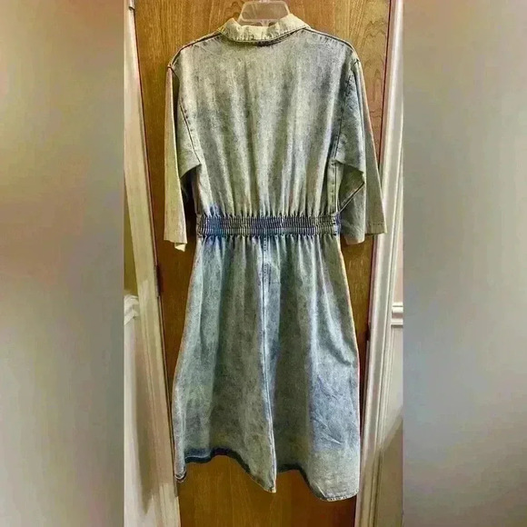 Vintage Dreams Acid Wash Long Denim Maxi Dress With Elastic Waist & Buttons Sz M - Picture 2 of 12